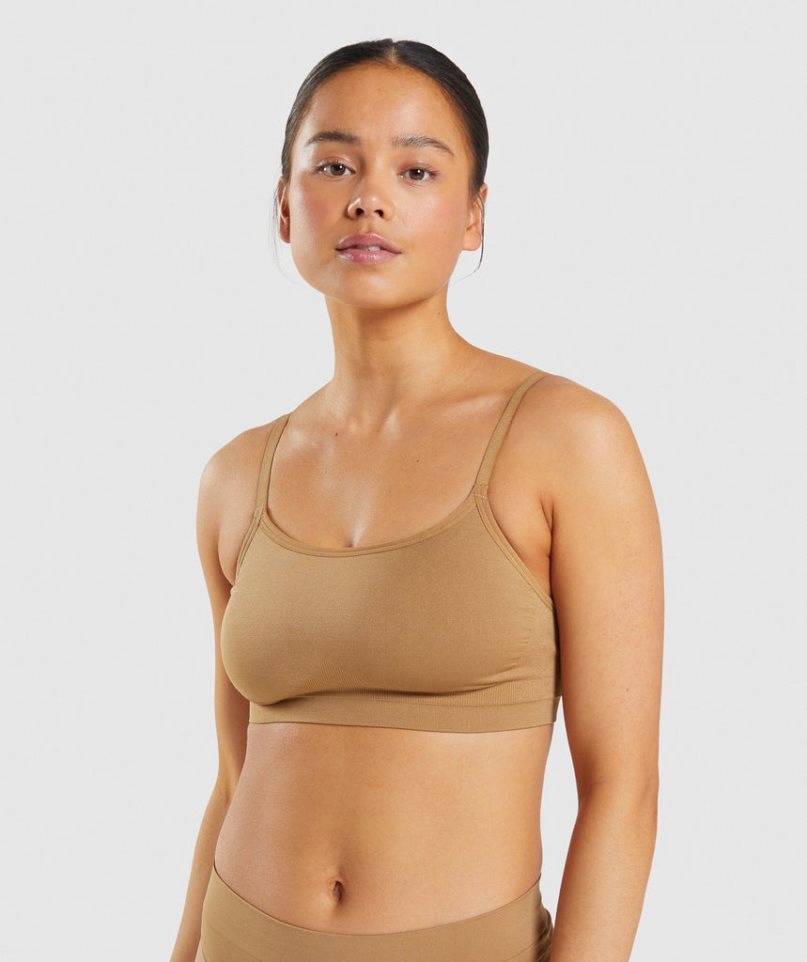 Women\'s Gymshark Seamless Scoop Neck Bralette Underwear Light Brown | CA 8A3N06